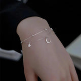 925 Silver Double Layer Star Moon Ball Zircon Bracelet
