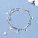 925 Silver Double Layer Star Moon Ball Zircon Bracelet
