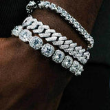 Prong Cuban Chain Bracelet Iced Out Hip Hop Bling Jewelry