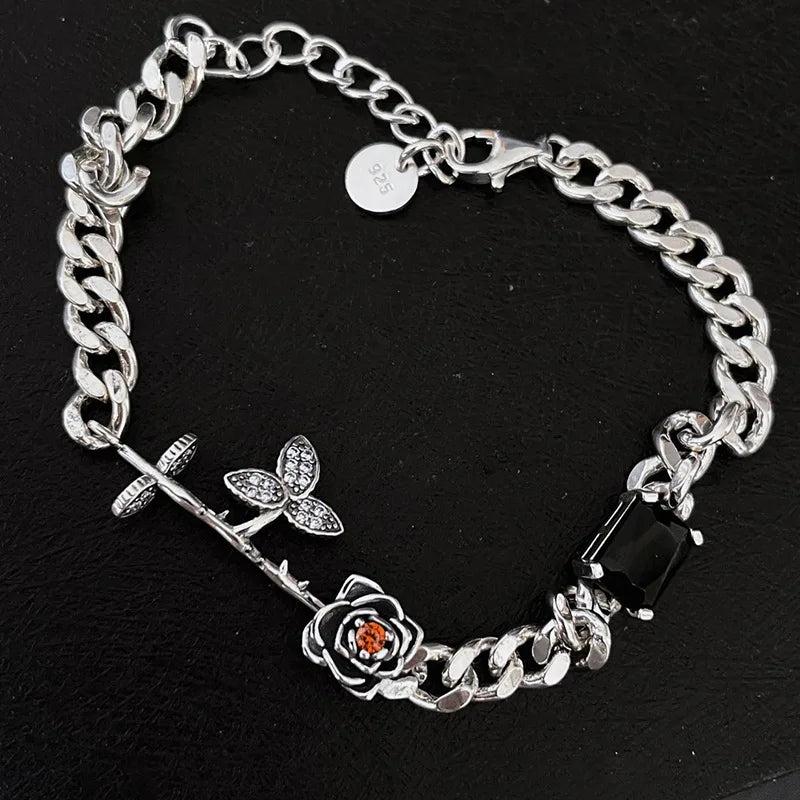 925 Silver Star Lock Letter Bracelet Punk Snake Chain Gift