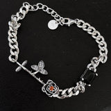 925 Silver Star Lock Letter Bracelet Punk Snake Chain Gift