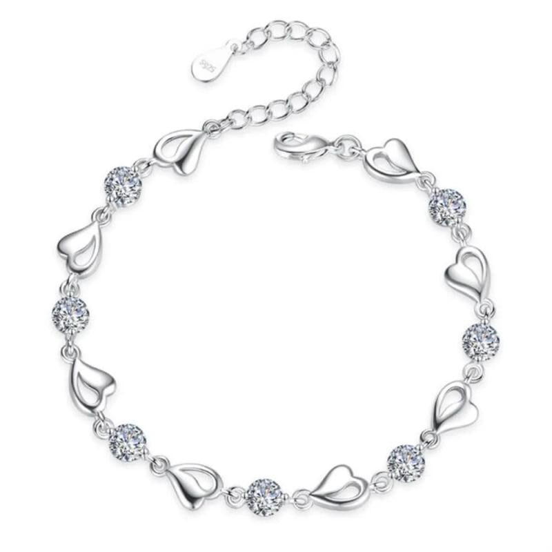 925 Silver Bracelet Crystal Heart Shaped CZ Wedding Jewelry