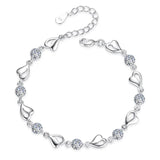925 Silver Bracelet Crystal Heart Shaped CZ Wedding Jewelry