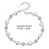 925 Silver Bracelet Crystal Heart Shaped CZ Wedding Jewelry