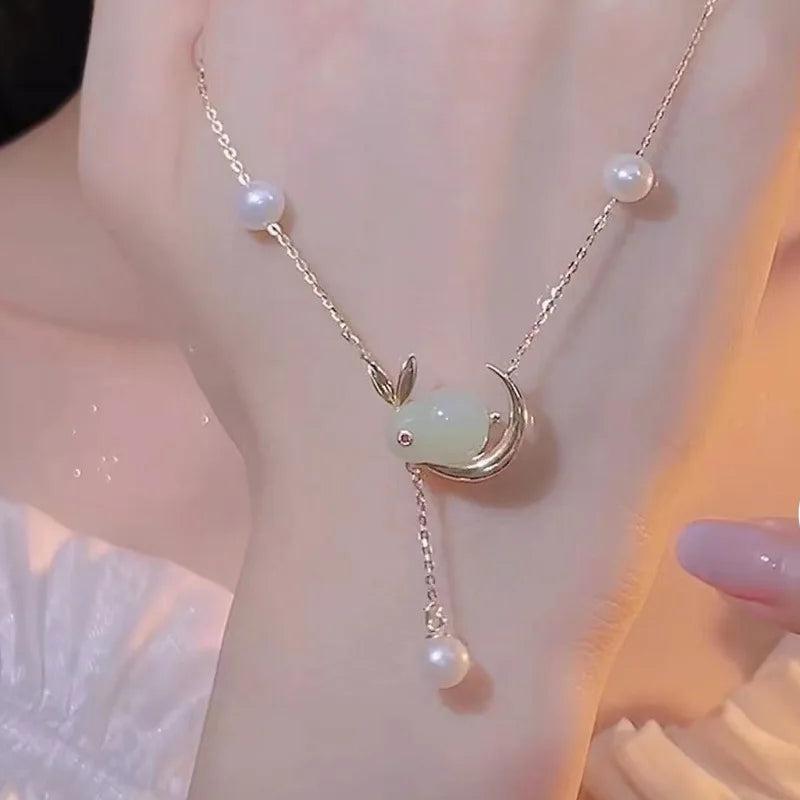 Freshwater Pearl Necklace Hotan Jade Rabbit Star Collar Pendant