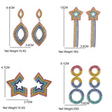 Boho Charm Crystal Dangle Earrings Geometric Fringed Drop Earring