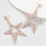 Crystal Star Earrings Pink Purple Dangle Drop for Women