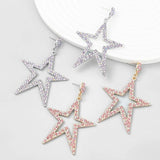 Crystal Star Earrings Pink Purple Dangle Drop for Women