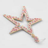 Crystal Star Earrings Pink Purple Dangle Drop for Women