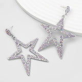 Crystal Star Earrings Pink Purple Dangle Drop for Women