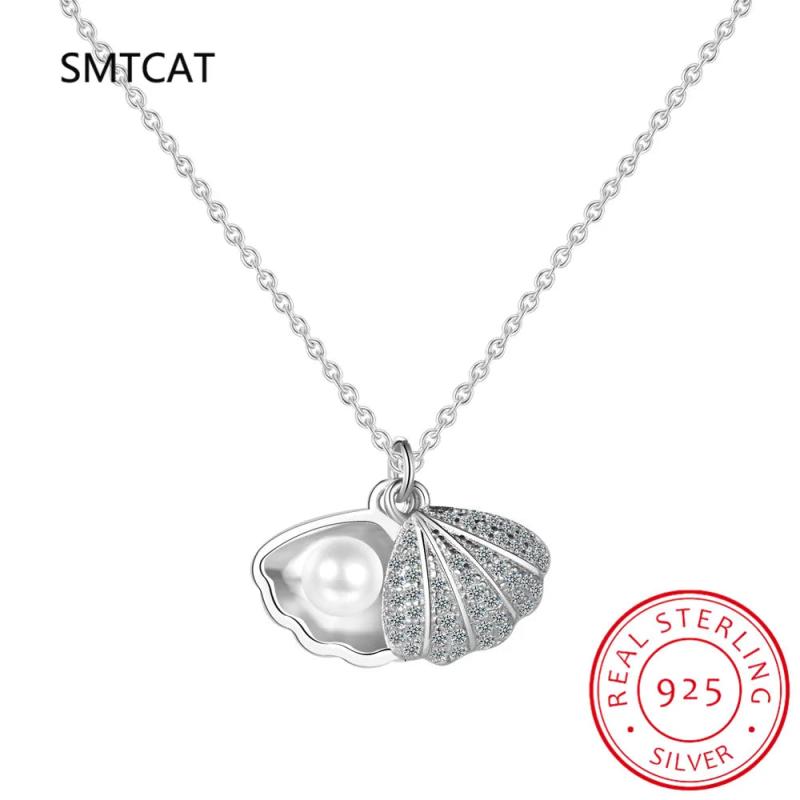 925 Silver Freshwater Pearl Shell Pendant Necklace For Women