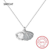 925 Silver Freshwater Pearl Shell Pendant Necklace For Women