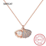925 Silver Freshwater Pearl Shell Pendant Necklace For Women