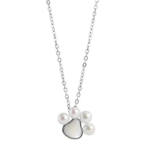 925 Silver Pearl Cat Paw Necklace Dog Footprint Pendant Chain