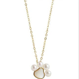 925 Silver Pearl Cat Paw Necklace Dog Footprint Pendant Chain