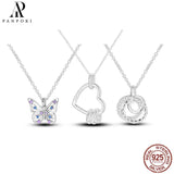 Sterling Silver 925 Pendant Necklace Heart Butterfly Round CZ Wedding Jewelry