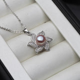 Freshwater Pearl Pendant Chain Necklace Women 925 Silver Wedding Gift