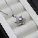 Freshwater Pearl Pendant Chain Necklace Women 925 Silver Wedding Gift