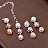 Natural Multicolor Pearl pendant Freshwater Three beads pendant Necklace