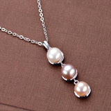 Natural Multicolor Pearl pendant Freshwater Three beads pendant Necklace