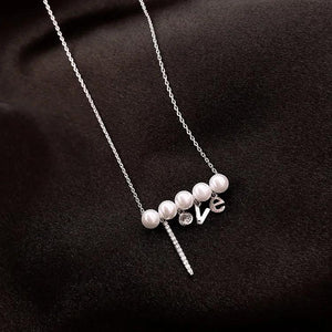 S925 Silver Love Pearl Pendant Necklace Clavicle Chain