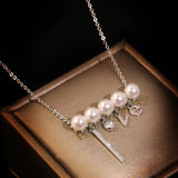S925 Silver Love Pearl Pendant Necklace Clavicle Chain