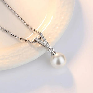 925 Silver Pearl Pendant Necklace Long Chain Wedding Jewelry SCN030
