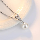 925 Silver Pearl Pendant Necklace Long Chain Wedding Jewelry SCN030