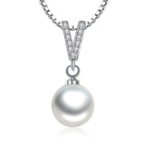 925 Silver Pearl Pendant Necklace Long Chain Wedding Jewelry SCN030