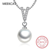 925 Silver Sweet Choker Natural Pearls CZ V Shape Necklace Women Wedding