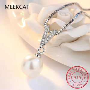 925 Silver Sweet Choker Natural Pearls CZ V Shape Necklace Women Wedding