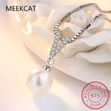 925 Silver Sweet Choker Natural Pearls CZ V Shape Necklace Women Wedding