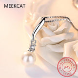 925 Silver Sweet Choker Natural Pearls CZ V Shape Necklace Women Wedding