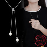 925 Silver Necklace Zircon Pearl Sweater Chain Necklaces For Women