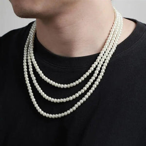 Men's Circular Beaded Collarbone Chain Pearl Necklace