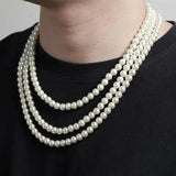 Men's Circular Beaded Collarbone Chain Pearl Necklace