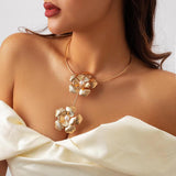 Silver Flower Statement Choker Necklace Jewelry