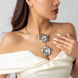 Silver Flower Statement Choker Necklace Jewelry