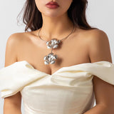 Silver Flower Statement Choker Necklace Jewelry