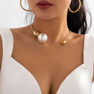 Circular Pearl Collar Necklace Silver Plated Women Girls Jewelry