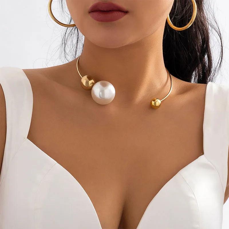 Circular Pearl Collar Necklace Silver Plated Women Girls Jewelry