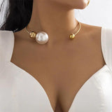 Circular Pearl Collar Necklace Silver Plated Women Girls Jewelry