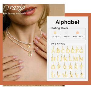 Initial Pendant Pearl Necklace Gold-plated DIY Alphabet Accessory