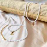 Initial Pendant Pearl Necklace Gold-plated DIY Alphabet Accessory