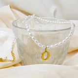Initial Pendant Pearl Necklace Gold-plated DIY Alphabet Accessory