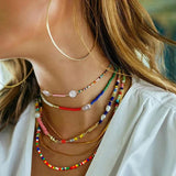 Colored Rice Bead Multi-layer Necklace with Starfish Pearls