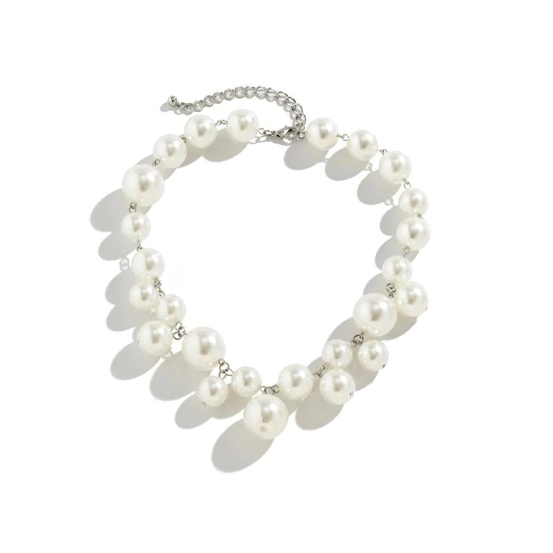 Chunky Pearl Beads Short Necklace Choker Punk Heavy Wedding Party Jewelry