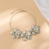 Three Flowers Chokers Petal Charm Necklace for Women Collar Neck Chain