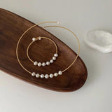 Classic Freshwater Pearl Choker Necklace 14K Plated Copper Adjustable Torque