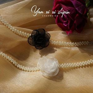 Girl Pearl Lace Flowers Neck Chain Fairy Temperament Choker Wedding